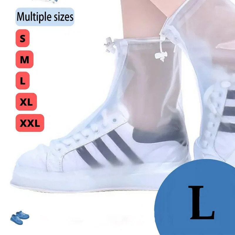 1 pair of anti slip and waterproof shoe covers PVC silicone sole reusable suitable for rain snow Multi size unisex white 250428s