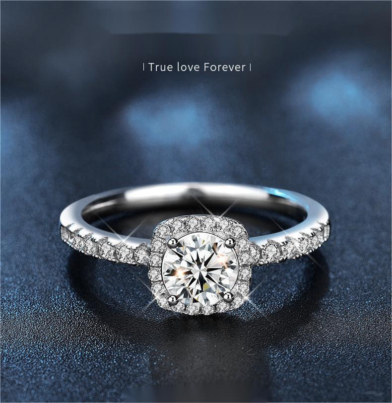 925 Sterling Silver Engagement Ring, Moissanite Gemstone, Elegant Design, High-Quality Luxury Jewelry