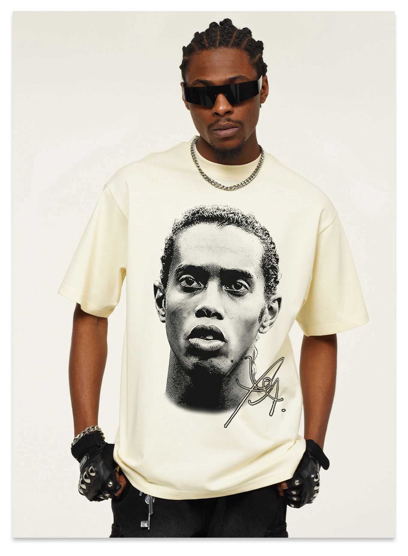 Ronaldinho Head Printed Short Sleeve Fashion Brand Crew-neck Cotton Casual Breathable High Quality Mens T-shirtT250509