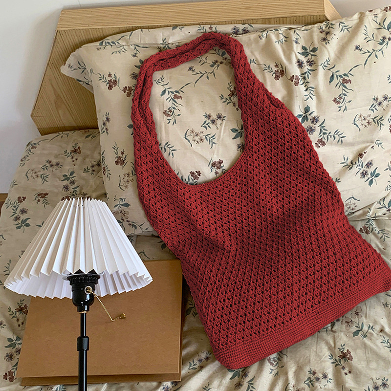 Cross-border Amazon Knitted Bag Yarn Simple Summer Versatile Casual Open Shoulder Bag Women's Large Capacity Knitted Bag