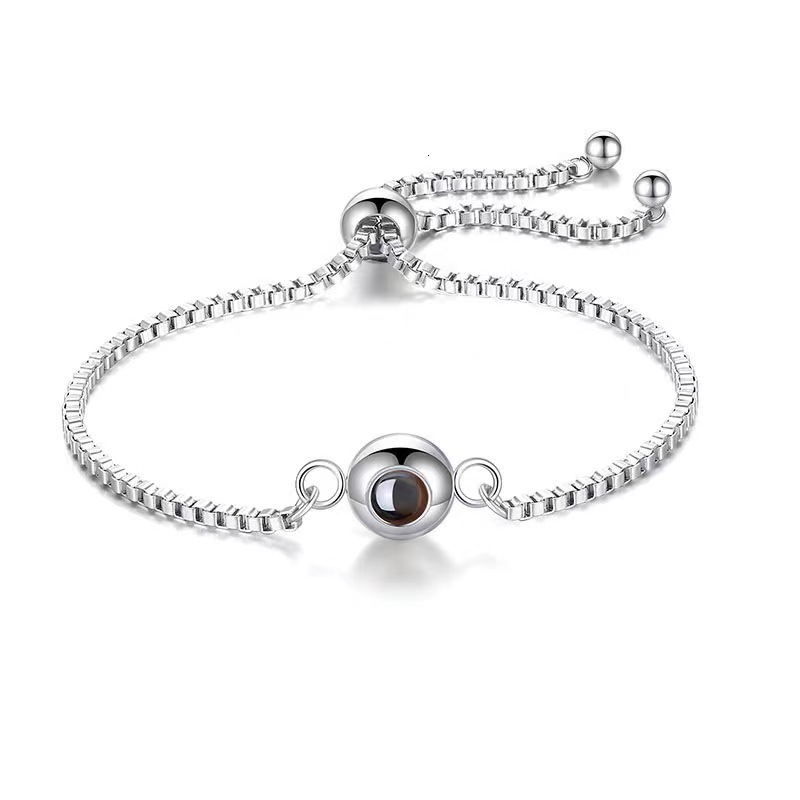 100 languages, I love you. Nano micro carved projection stone, circular stainless steel bracelet, customized text photo