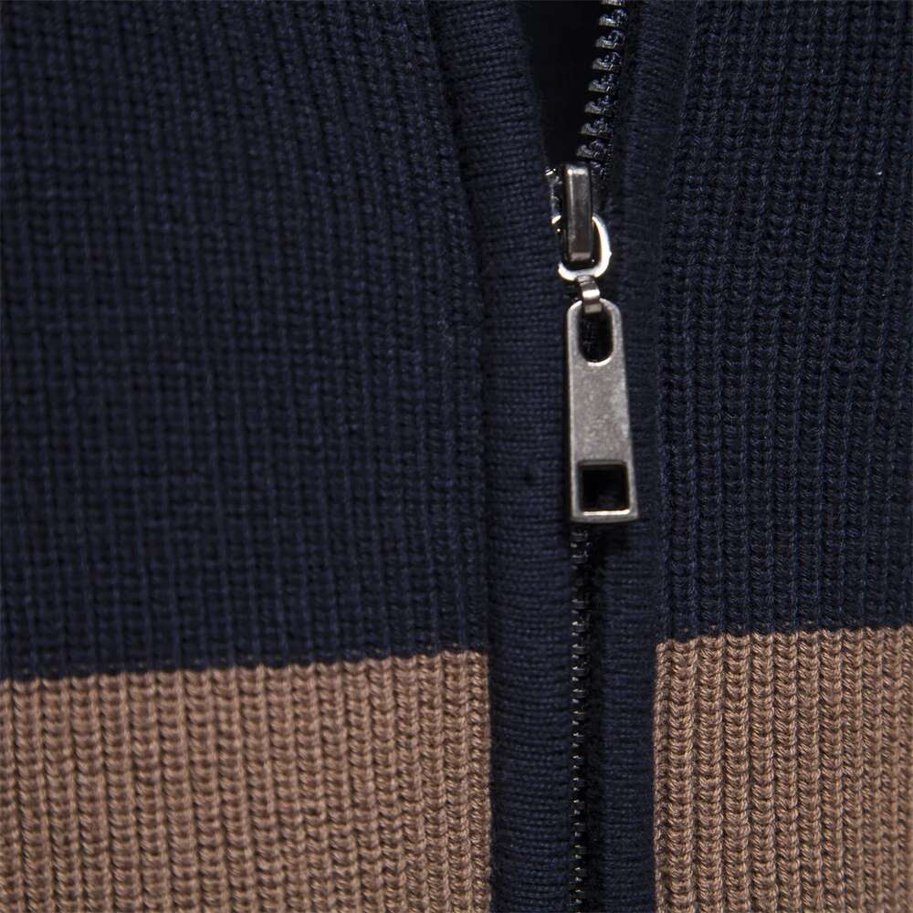 2023 New Autumn And Winter Patchwork Color Zipper Cardigans For High Quality Youth Men Cotton Sweater-250512