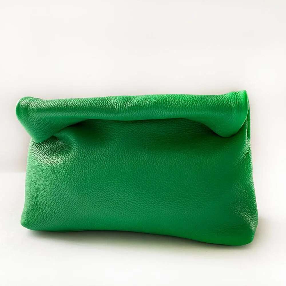 100% Genuine Cowhide High Quality Leather Women's Foldable Designer Handbag Simple Magnet Handle Bags
