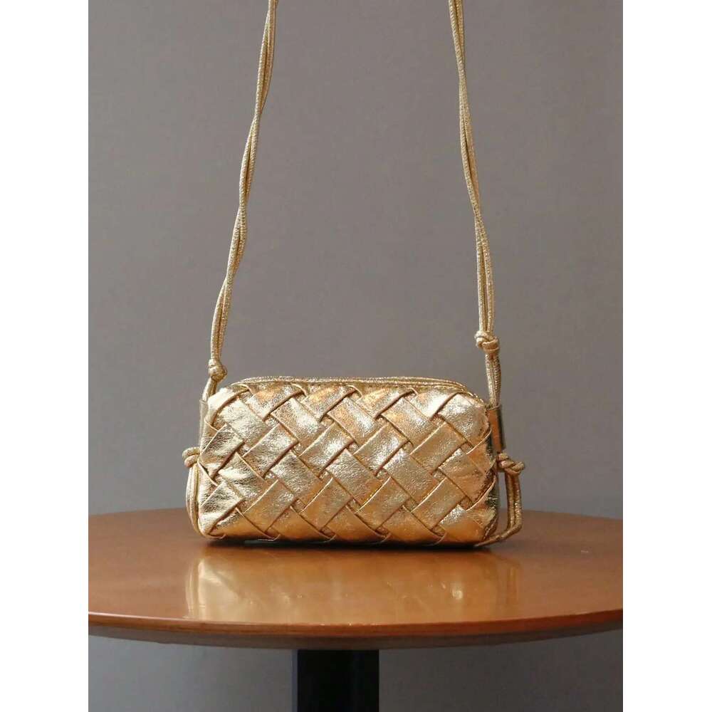 2024 New Handbag Fashion Trend Burst Crack Gold Woven Emed Slung Joker Mini Mobile Phone Bag Shoulder Str