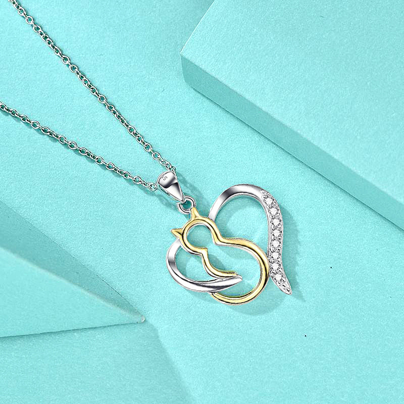 Chic Feline Adornment: Stylish Heart Design Pet-Themed Earring Set Crafted from Genuine Precious Metals