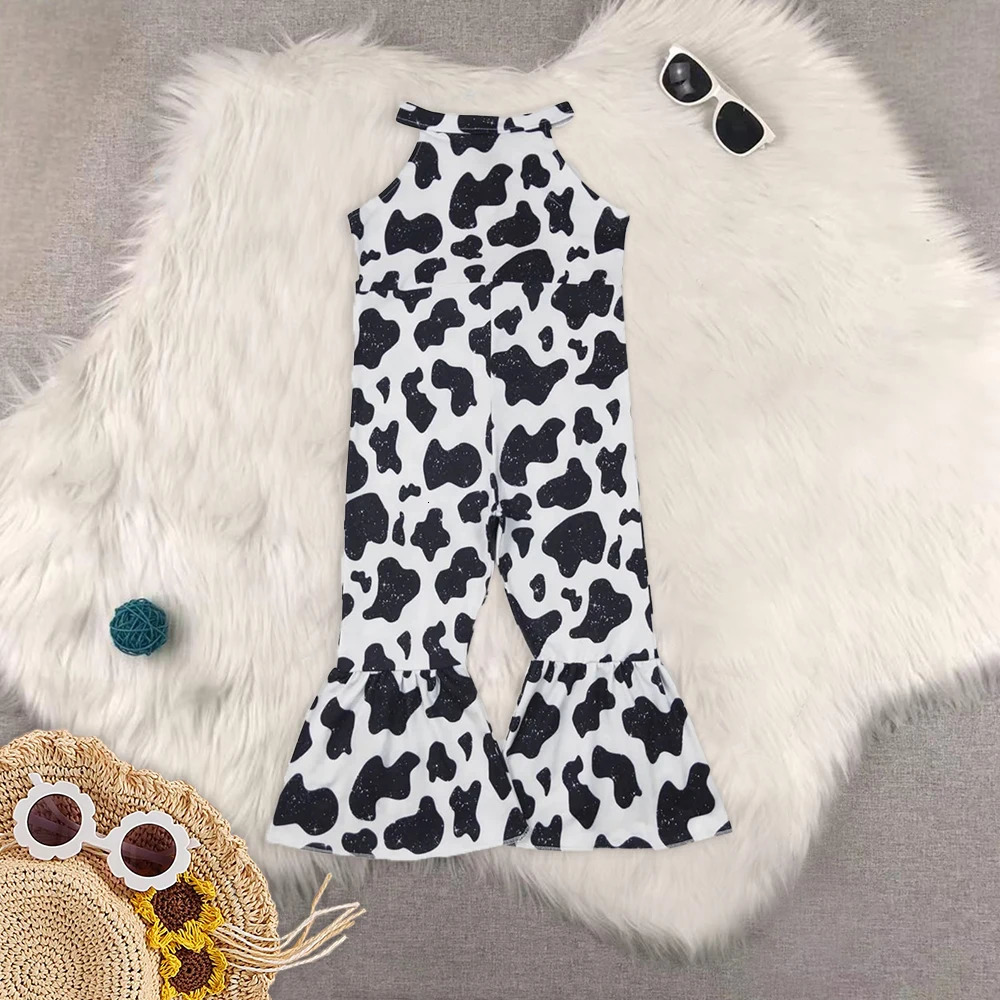 Baby Girls Western Cow Turquoise Bell Bottom Jumpsuits 250508