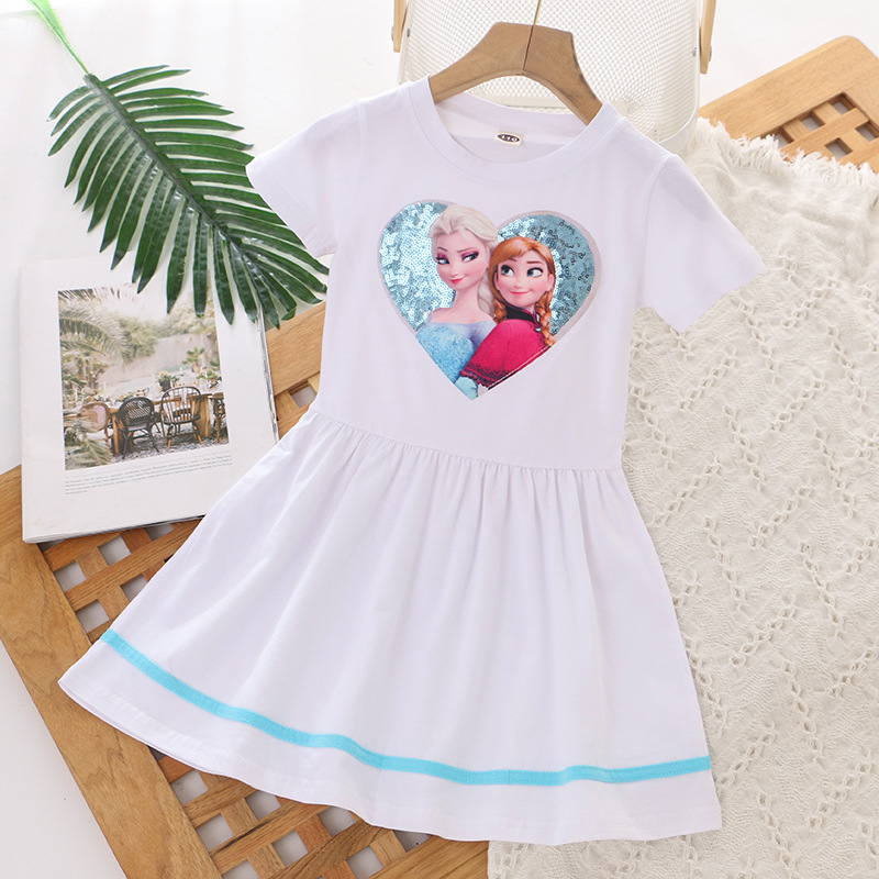 DISNEY Frozen Princess Elsa baby designer clothes kids clothes Girl cotton short-sleeved summer dress princess dress.