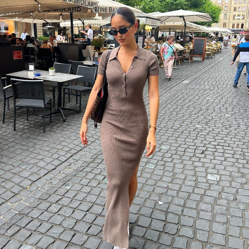 Wind 2022 summer new womens clothing Lapel single breasted split to show leg length slim fit buttock wrap dress (female)