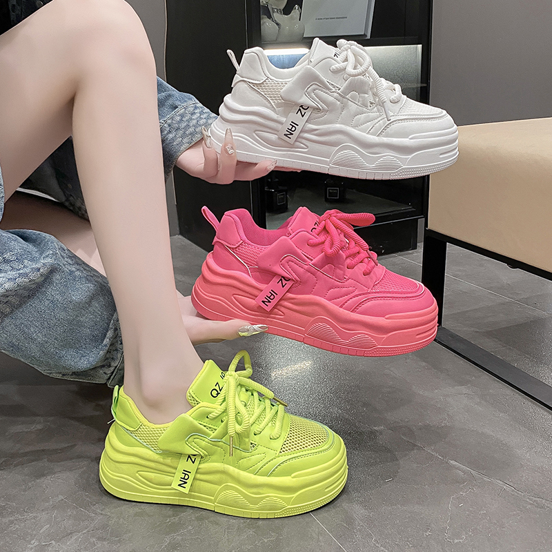 2025 New Summer Casual Shoes Leather Mesh Women's Shoes Thick Bottom Non slip Lightweight Sports Shoes Comfortable outdoor tennis shoes zapatilla