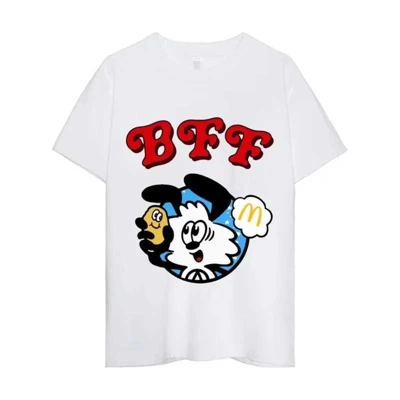 Graphic printed white T-shirt mens casual short sleeve round neck cotton T-shirt mens fashion high quality comfortable topT250508