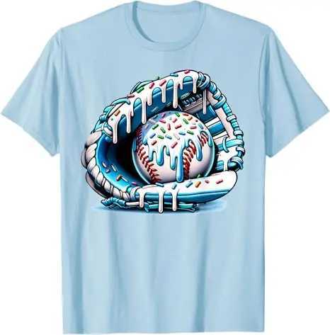 Baseball Drip Ice Sprinkles Baseball Glove T-Shirt Humor Funny Pitcher Catcher Graphic Outfit Novelty Gift Streetwear TeeT250508