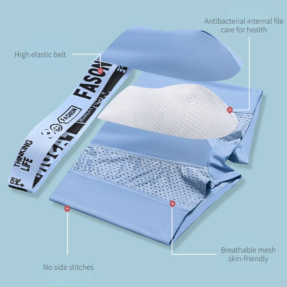 Mens Ice Silk Mesh Underwear Antibacterial Breathable Boxer Microfiber Shorts Boxing 250430Z