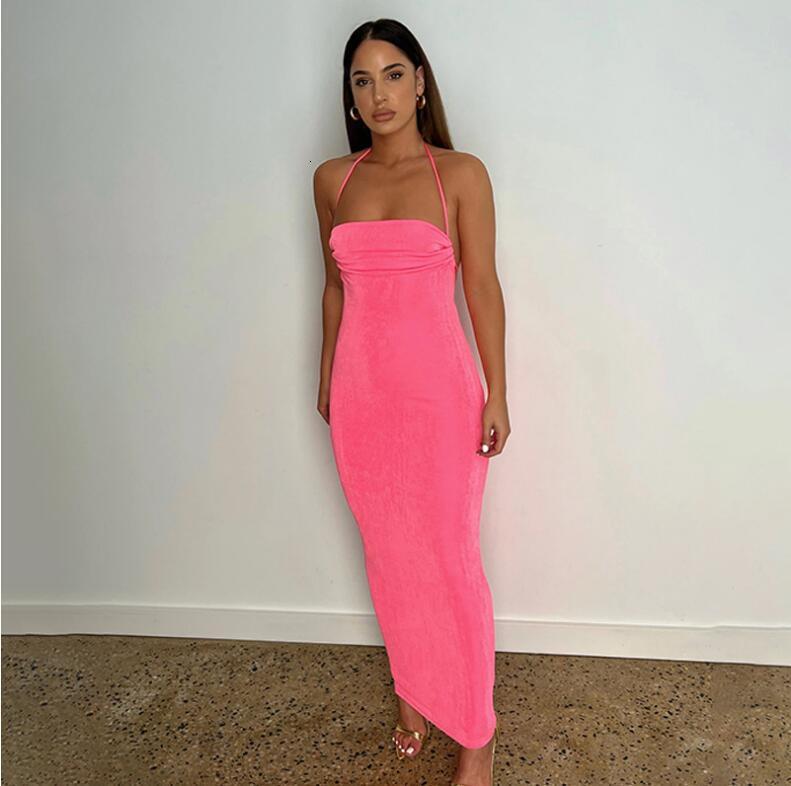 Feng 2024 Summer New Fashionable and Sexy Open Back Lace up Style Long Dress with Bra and Hanging Neck Dress