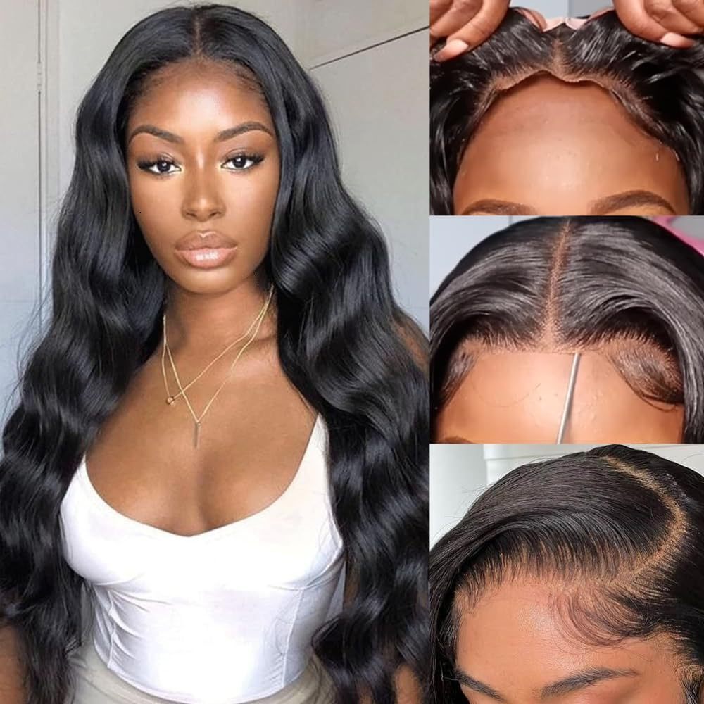 Womens Wig Front Lace Synthetic Headset Black Mid Split Long Straight Hair Big Wave Wig