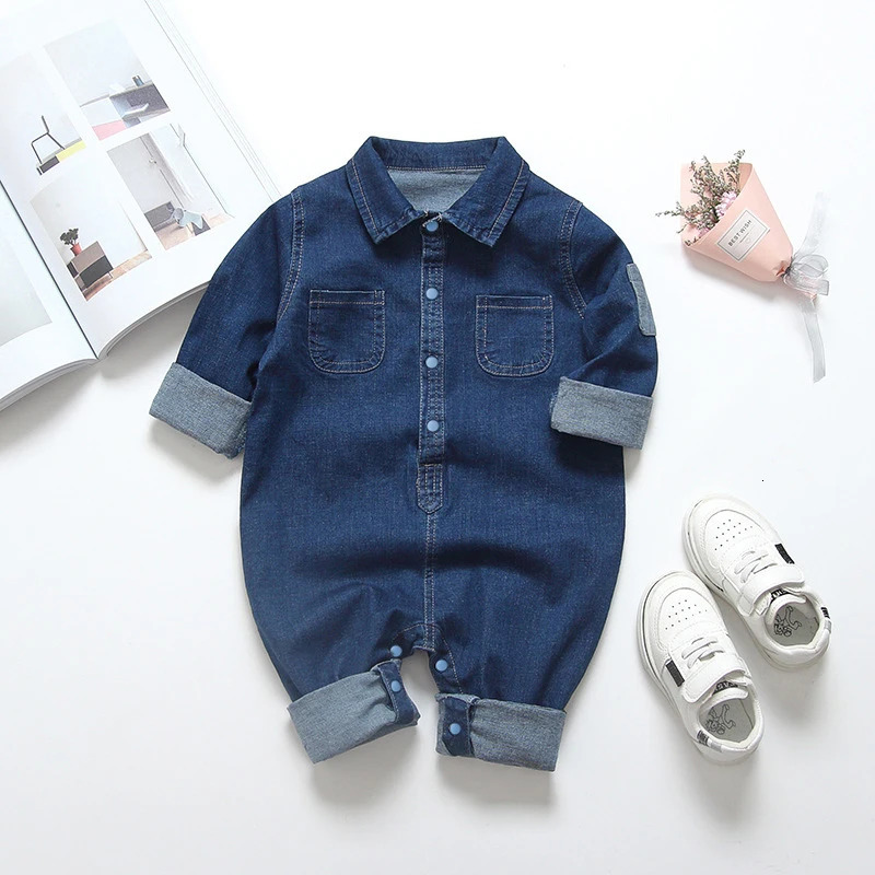 DIIMUU Baby Children Boys Clothes Rompers Toddler Kids Overalls Denim Pants Casual Jumpsuits Long Sleeve Fashion Trousers 250508