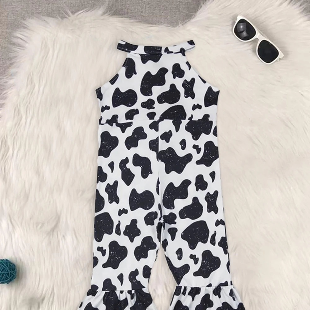 Baby Girls Western Cow Turquoise Bell Bottom Jumpsuits 250508