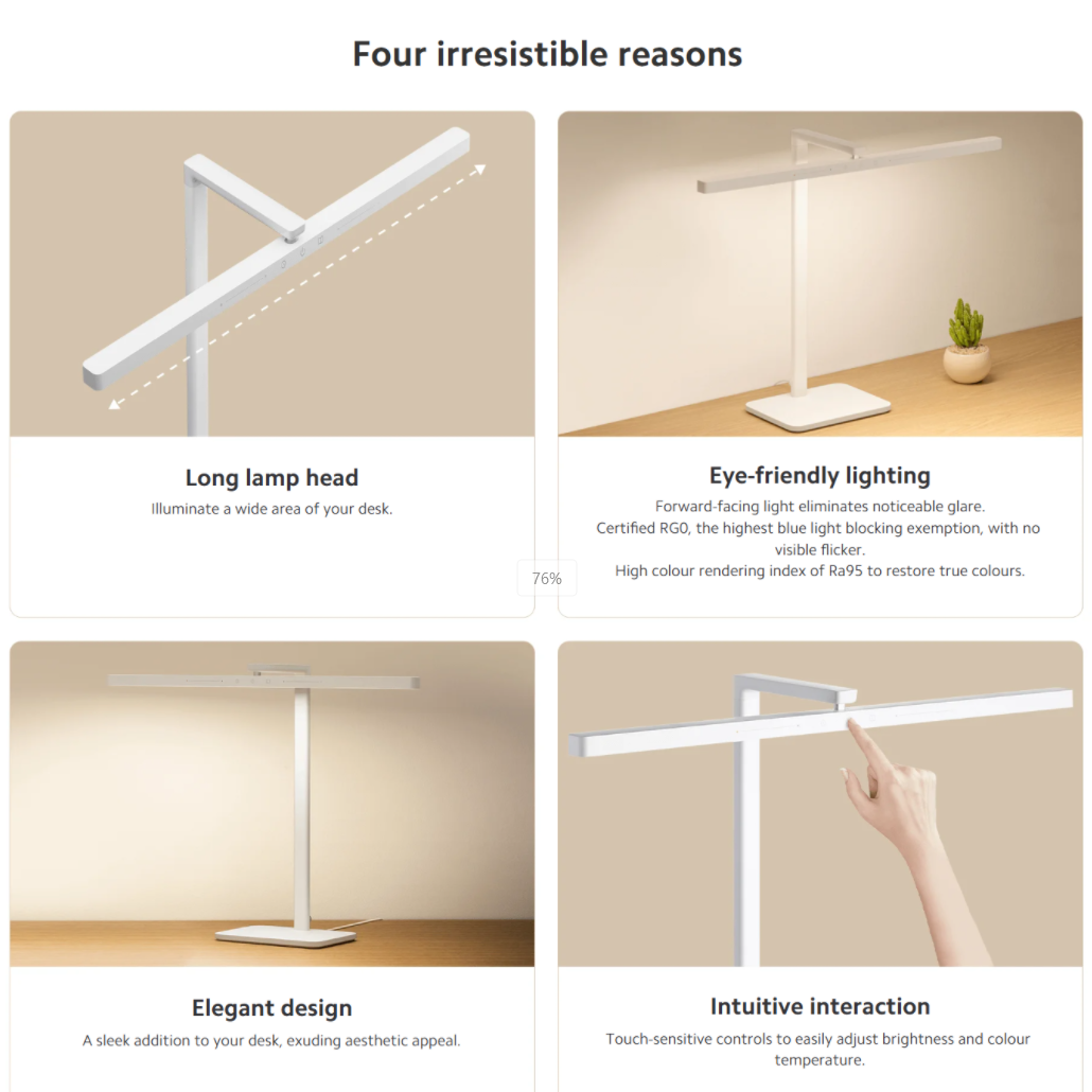 Xiaomi Mijia Desk Lamp 2 LED Desk Light 60cm Long Lamp Holder HyperOS Connect Adjustable Light Mode Bedroom Reading Lamp