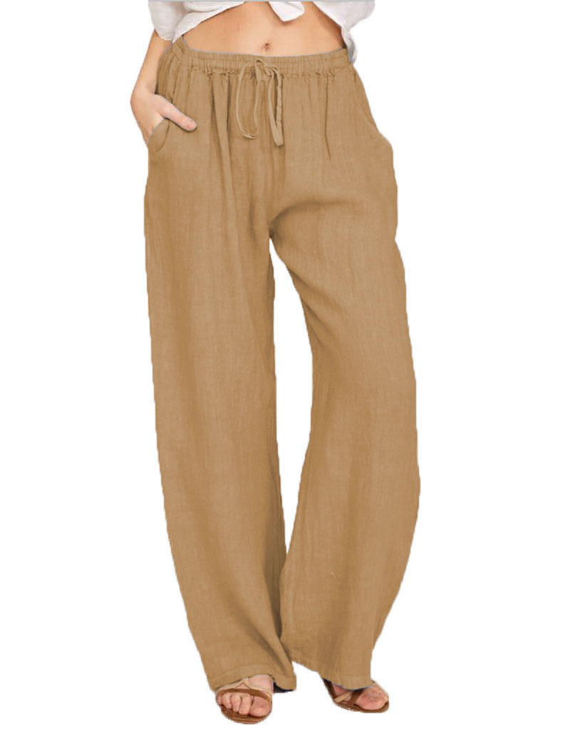 Loose casual pants trend pocket drawstring wide leg versatile long pants 2025
