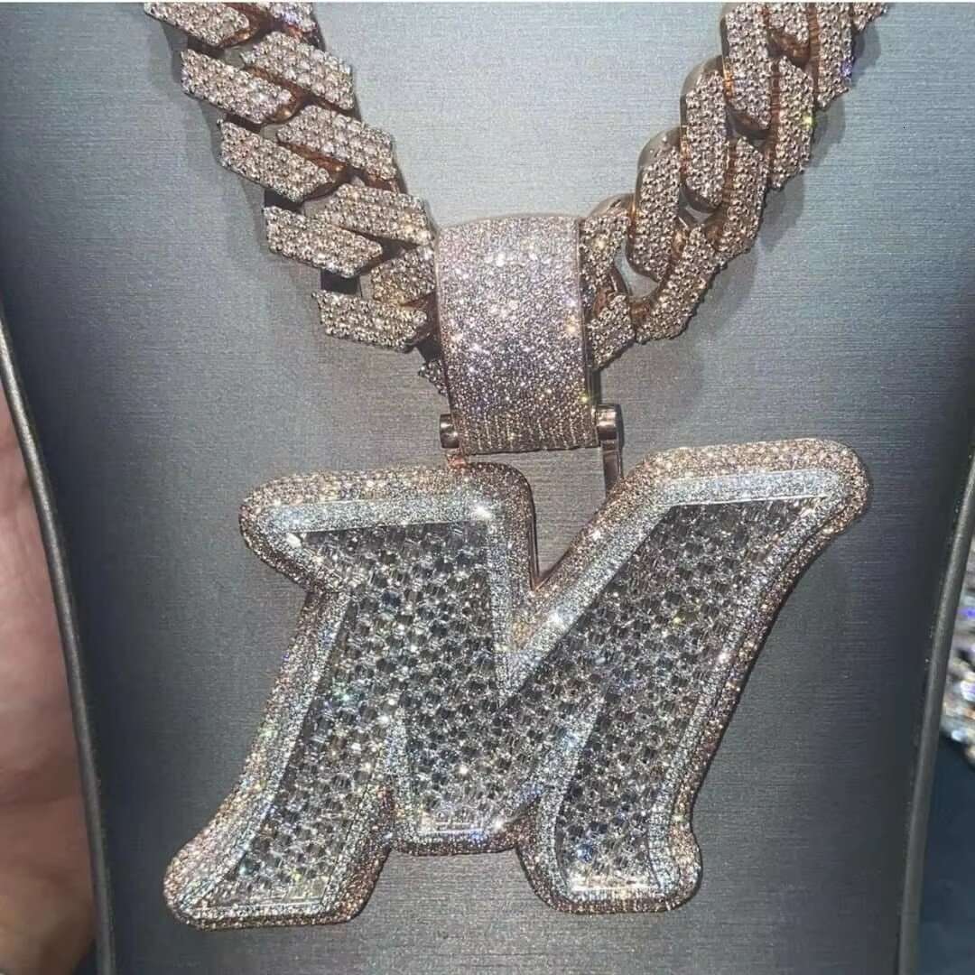 Moissanite Diamonds Men Layered Letter Pendant Custom Alphabet Without Chain Real Solid 925 Silver
