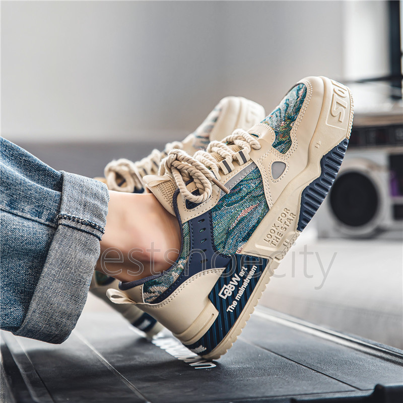 free shipping designer sneakers tenis mens shoes ink-wash painting style trainers thick sole outdoor shoes casual comfortable fashion low flats sport 