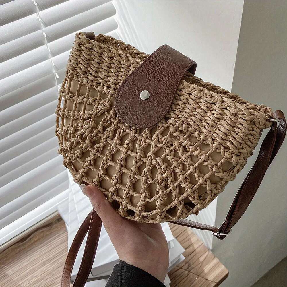 Minimalist Crossbody Trendy Straw Shoulder Bag, All-Match Bag For Beach Suitable for Women's Outing, Party, Vacation