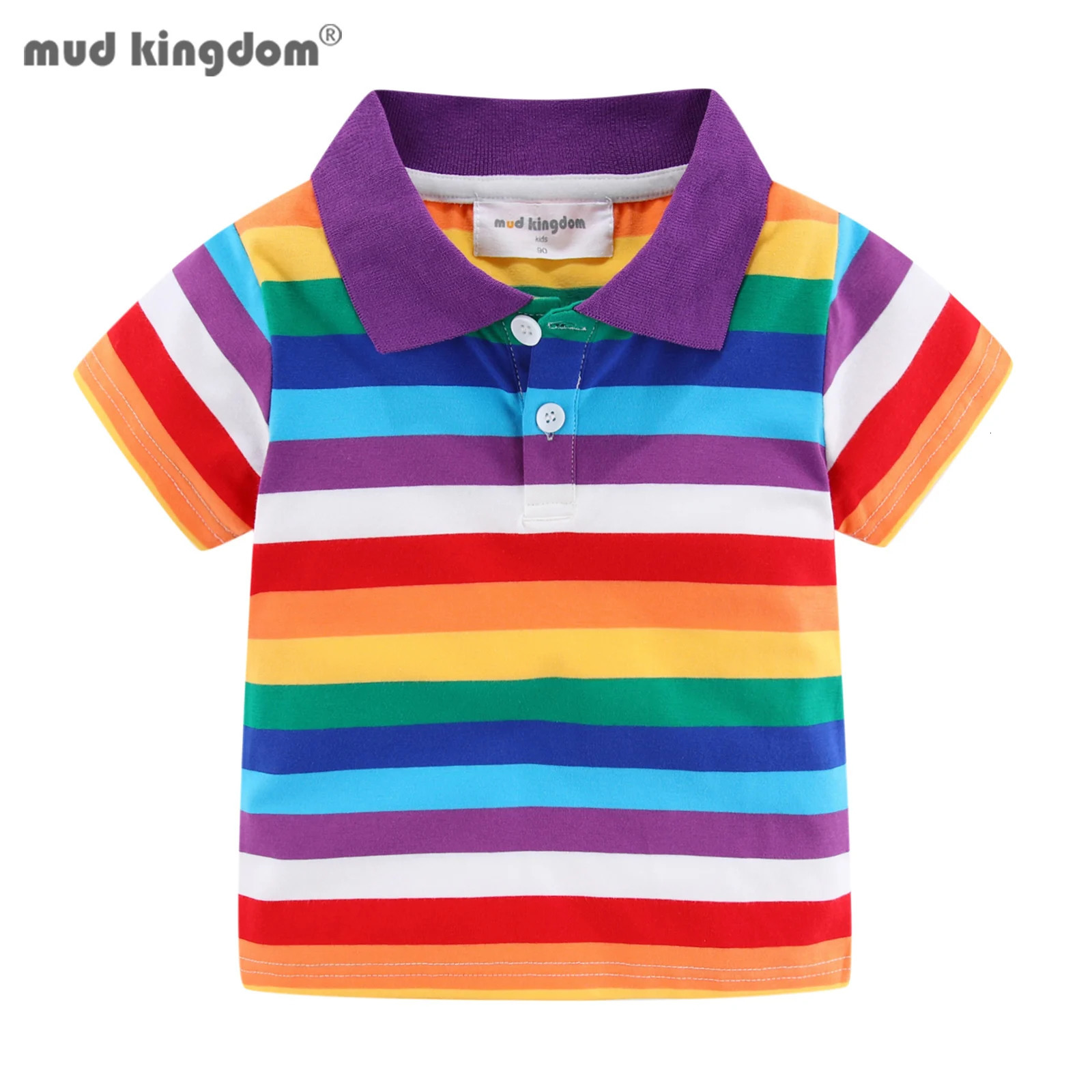 Mudkingdom Boys Polo Shirt Rainbow Colorful Striped Tshirt for Girls Summer Tees Short Sleeve School Uniform Collared Tops 250508