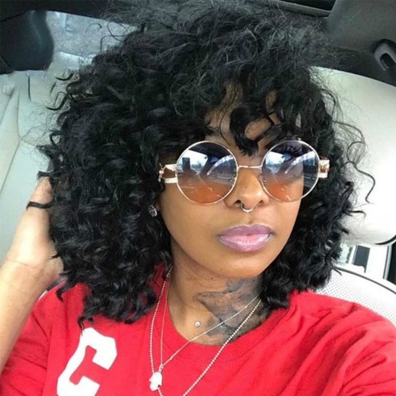 Female Wig Black Short Curly Hair Explosion Head Small Curly Hair Fluffy Fashion Fiber Headset Wigs