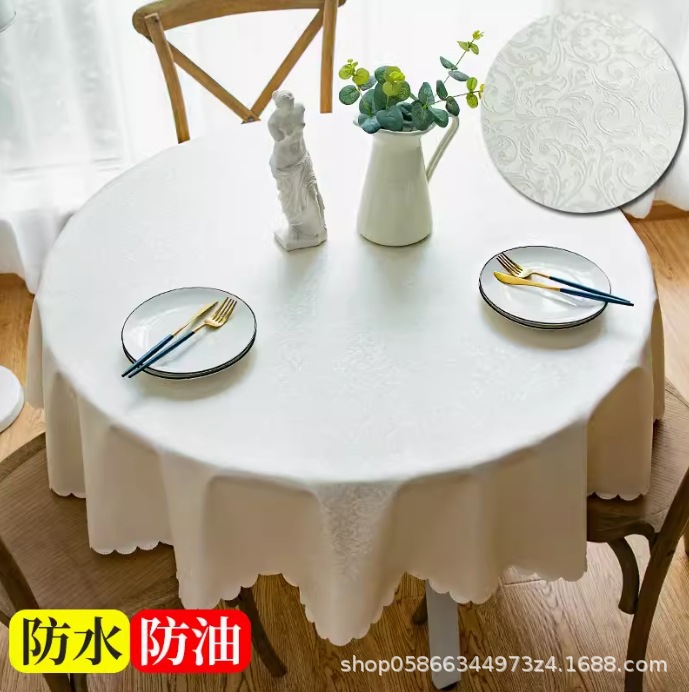 XX0374 high-grade waterproof, oil-proof, scalding-proof and washable tablecloth for restaurants, household use, round PU tablecloth for hotels, dirt-r