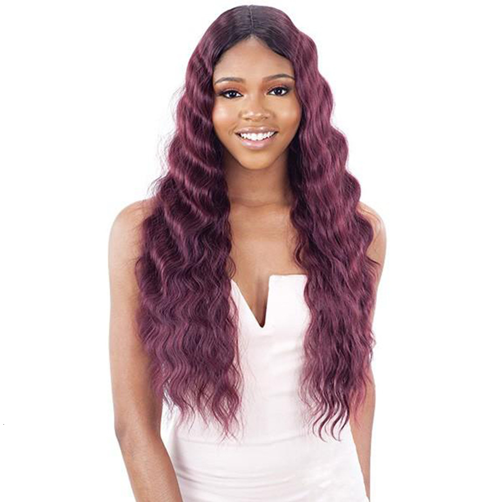 fashionable Womens synthetic wig with split long curly hair and deep wigs available in multiple colors