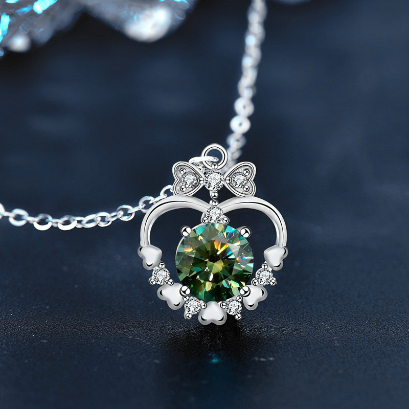 Trendy Bridal Accessory - Lustrous Moissanite Accented Heart Pendent by Precious 925 Silver Chain