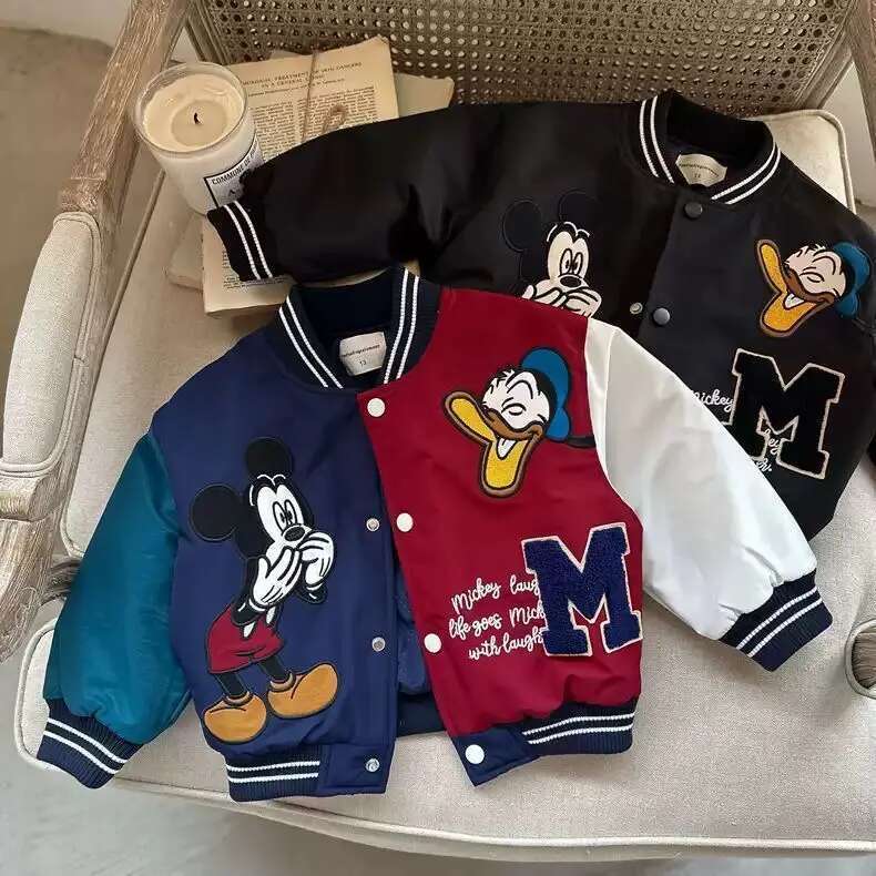 Mouse Children Cartoon Jacket Autumn Winter Kids Boys Girls Quilted Coat Warm Baseball Clothes Toddler Fashion Outerwear