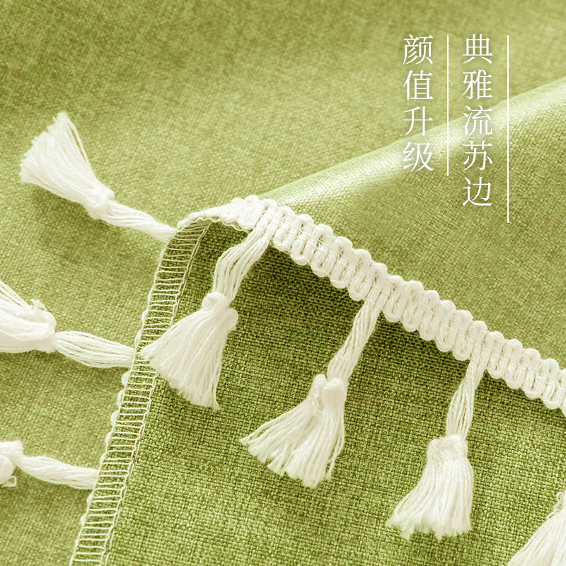 Waterproof and oil-proof tablecloth cotton and linen tassel tablecloth high-grade sense of non-washing solid color restaurant coffee table tablecloth 