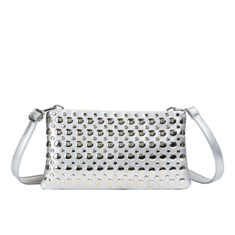 New Small Square Bag 2025 Spring/Summer Fashion Rivet Women's Bag PU Single Shoulder Diagonal Cross Bag Mobile Phone Bag Green