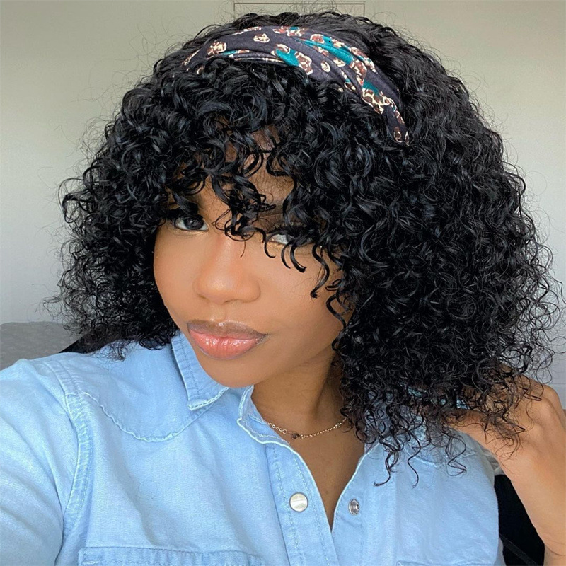 Female Wig Black Short Curly Hair Explosion Head Small Curly Hair Fluffy Fashion Fiber Headset Wigs