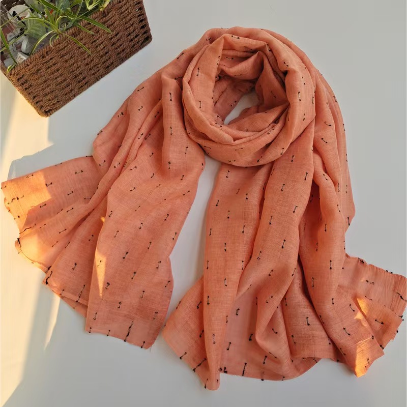 T656 autumn and winter new solid color positive and negative dot cut flower polyester cotton scarf men and women literary retro dirty dyed thin shawl 
