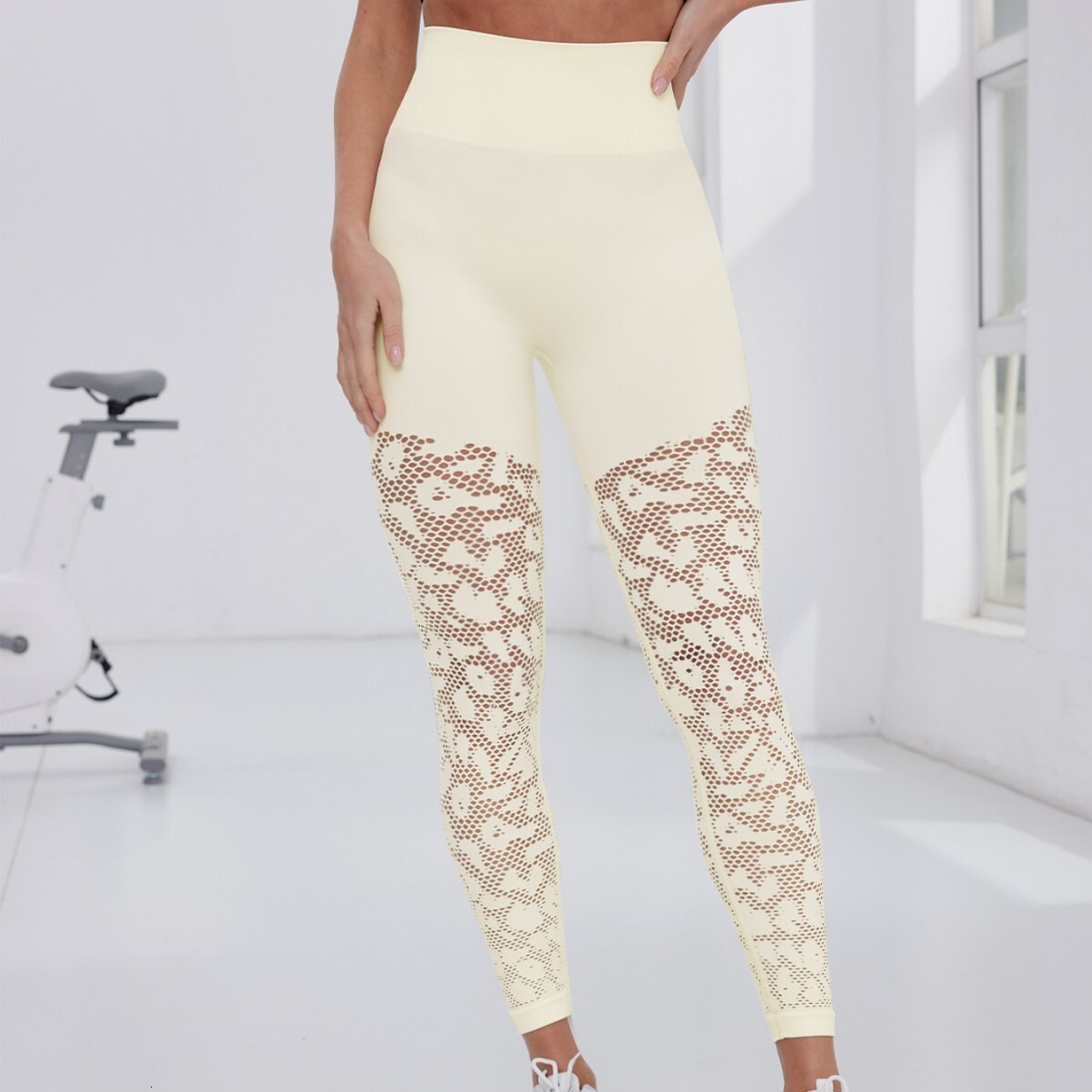 New Women's Yoga Seamless Mesh Summer Breathable Fitness High Elasticity Leave No Trace Sports Pants