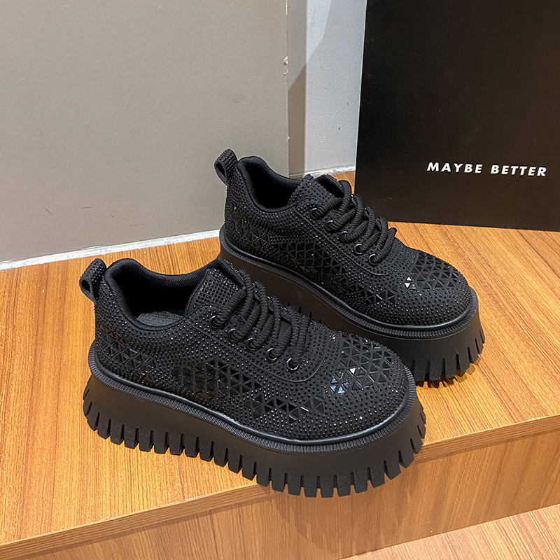 New 2025 Women's 5cm Thick Bottom Casual Shoes Crystal White Luxury Shining Sports Shoes Trendy Anti Slip Flat Casual Shoes Fashion Tennis Shoes 
