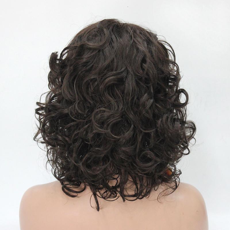 wool Wig roll medium length hair slanted bangs fluffy natural small curly hair synthetic headband wig