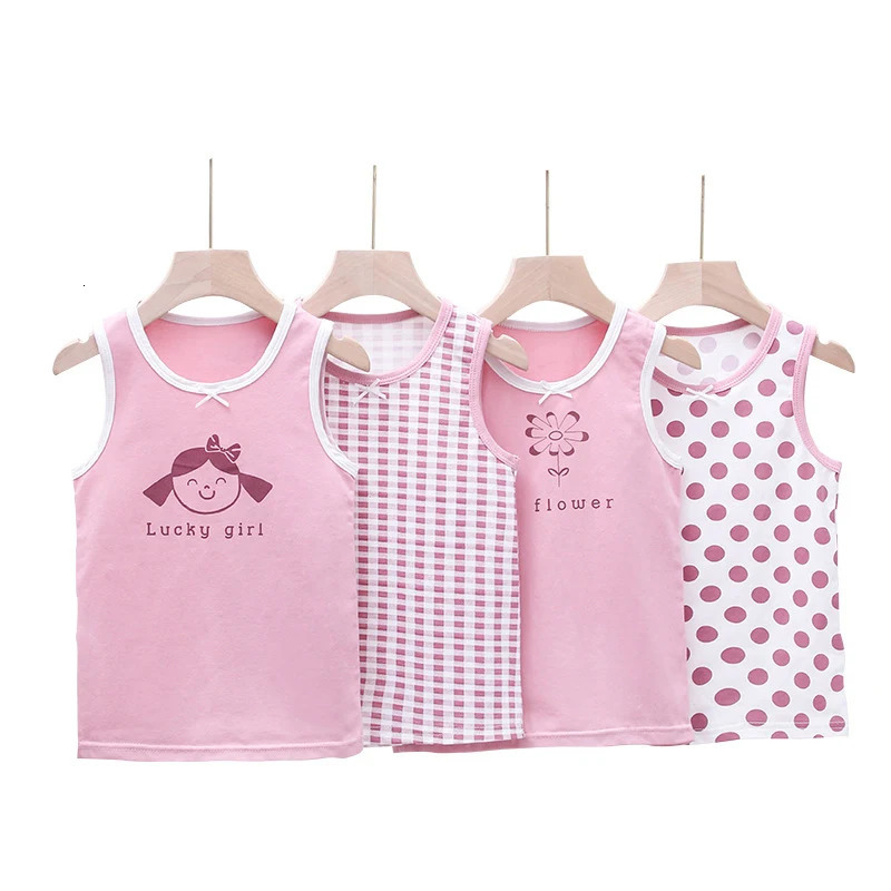Summer Girls Tank Top Halter Solid Color Cartoon Plaid Cotton Kids Tank Top Girls Casual Sleeveless 3-8 Years Old 250508