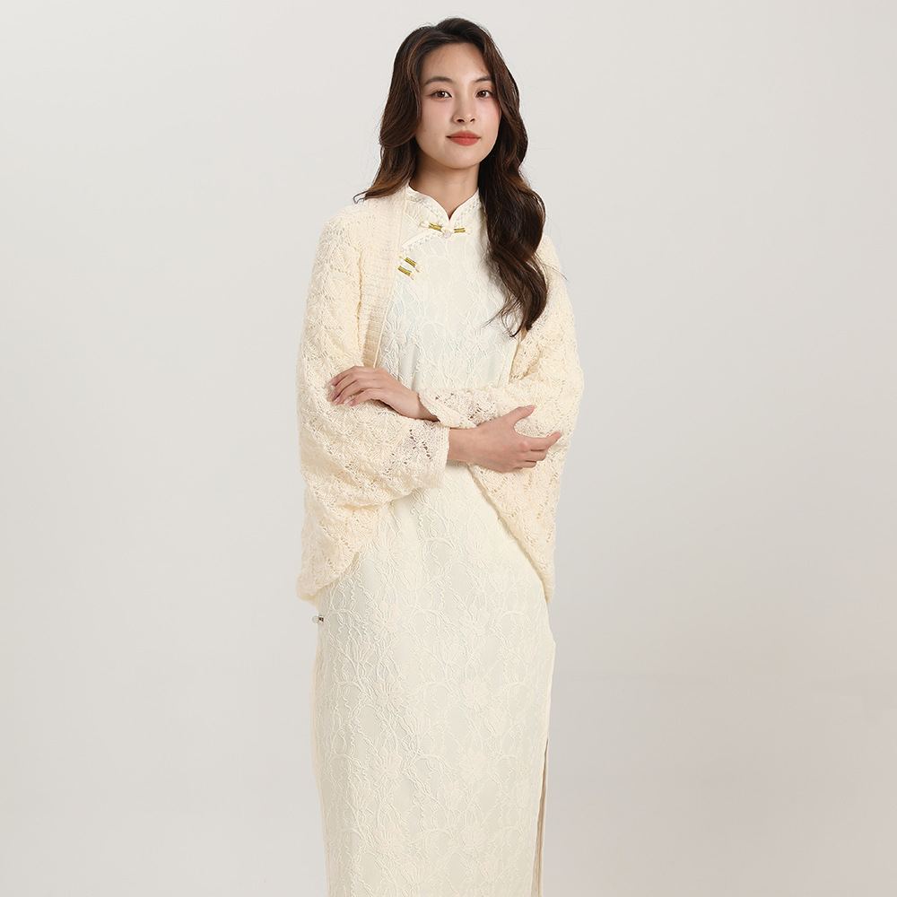 K650 2024 spring Chinese cheongsam exterior shawl simple niche young shell hollow shawl thin long sleeves