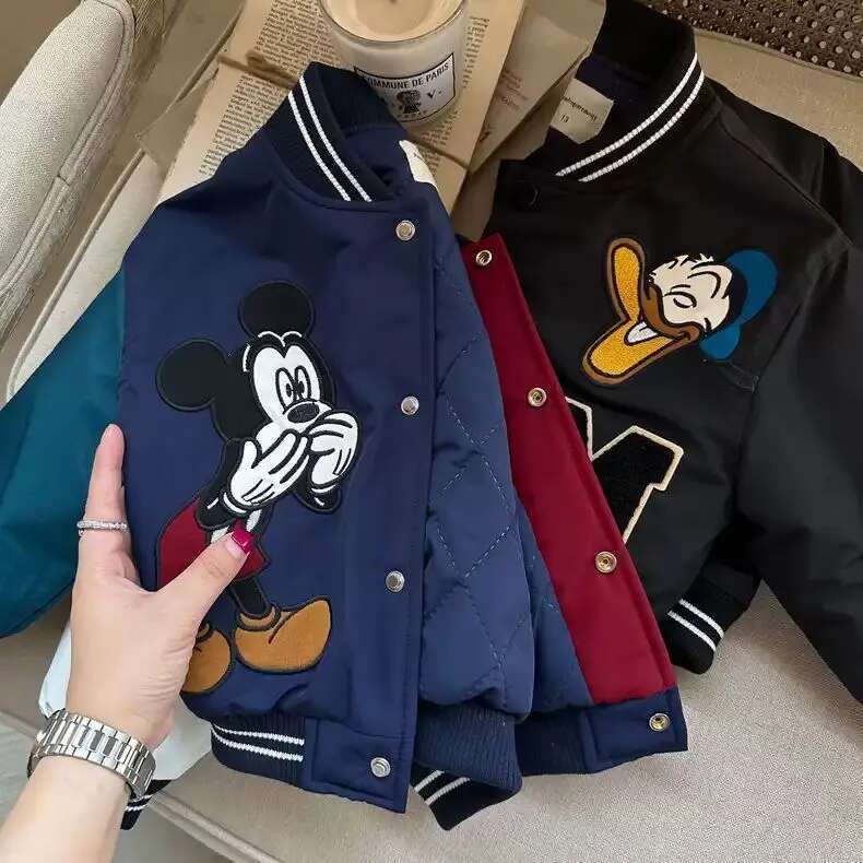 Mouse Children Cartoon Jacket Autumn Winter Kids Boys Girls Quilted Coat Warm Baseball Clothes Toddler Fashion Outerwear