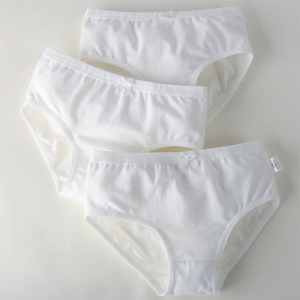 3pcs/pack Chidren Girl Dancing Underpanties White Bow Brief For Cute Child Girl UnderWear Cotton Panties Kids Teenager 4-13Y 250508
