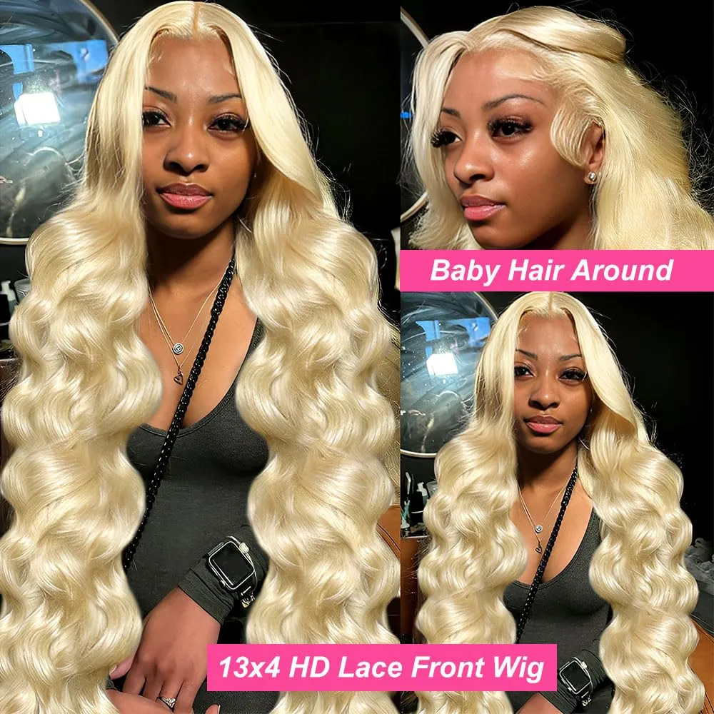 Burmese Hair 100% Really Human Blonde Color Hair 30 Inch Wigs Deep Wave Lace Frontal Wigs Brazilian 13x4 HD Transparent Glueless Human Hair Wig for Bl