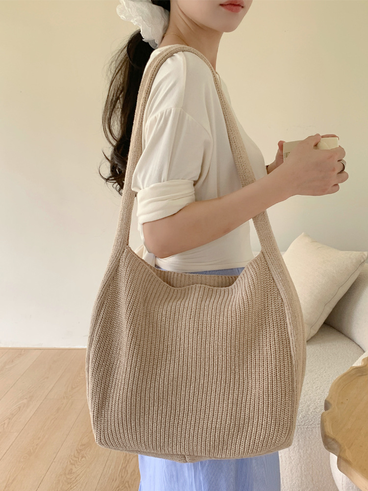 Cross-border Amazon Best-selling Women's Bags - Simple Business Casual Multi-purpose Knitted Bag for Shoulder Carry, Woolen Bag, Tote Bag, Knitte