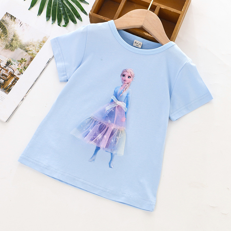 DISNEY Frozen Princess Elsa kids designer clothes toddler designer clothes baby clothes Children summer girl T-shirt princess.