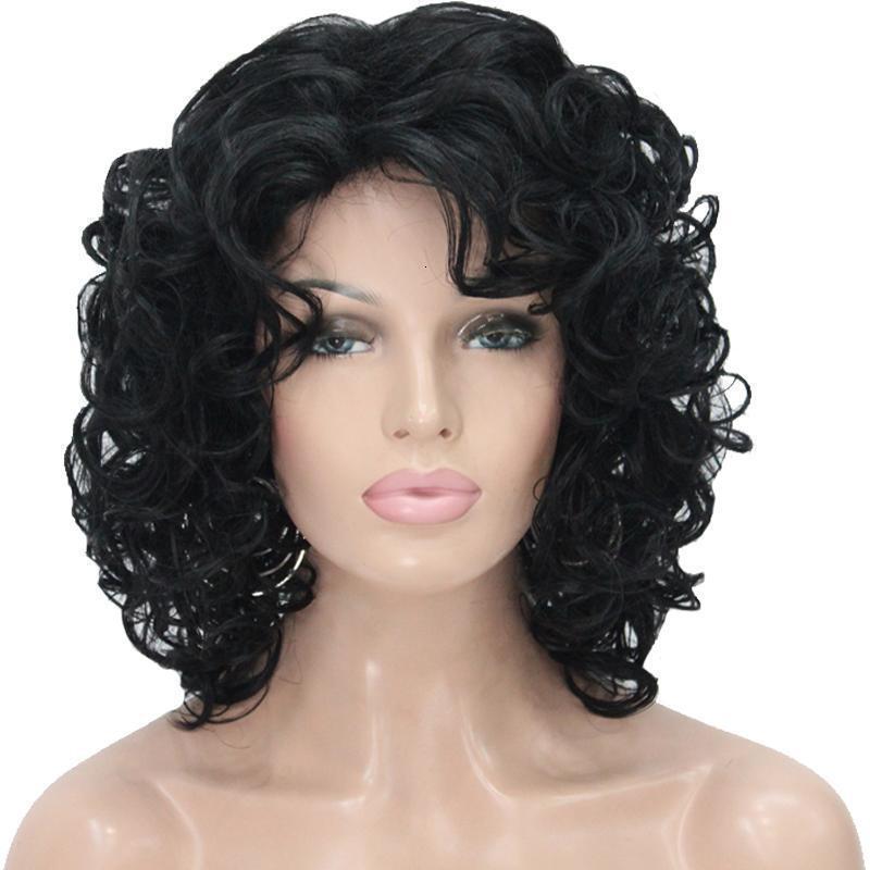 wool Wig roll medium length hair slanted bangs fluffy natural small curly hair synthetic headband wig