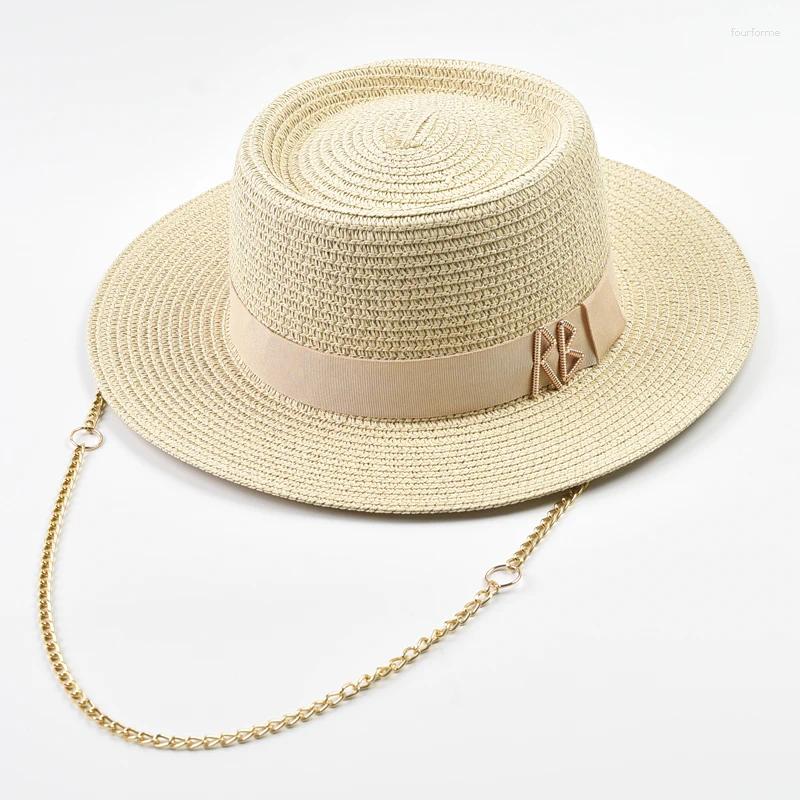 Berets Summer Straw Hats For Women Ribbon Decoration Elegant Ladies Party Dress Travel Beach Sun Hat Chapeau Femme
