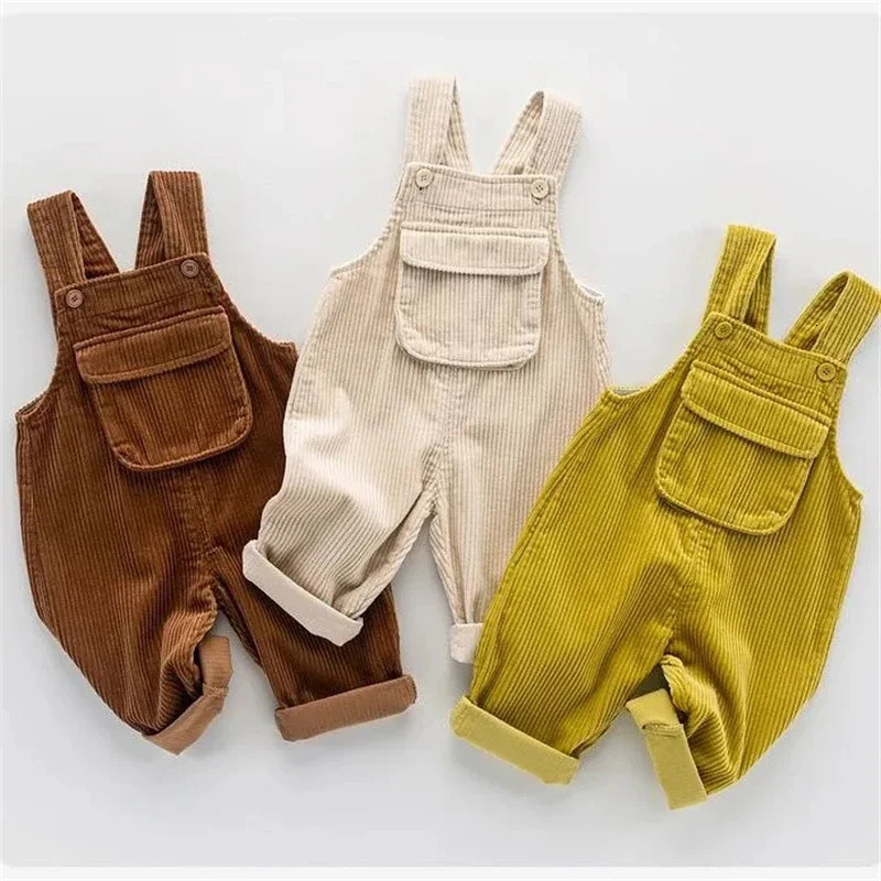Boys Spring Autumn Girls Baby All-match Corduroy Trousers Solid Colour Baby Thickened Overalls One-piece Childrens Overalls 250508