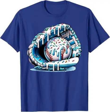 Baseball Drip Ice Sprinkles Baseball Glove T-Shirt Humor Funny Pitcher Catcher Graphic Outfit Novelty Gift Streetwear TeeT250508