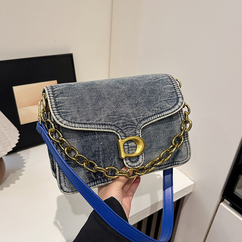2025 Trendy Women's Denim Crossbody Bag - Premium Distressed Cowboy Tote with Detachable Chain Strap, Spacious Casual Shoulder Purse Hot Sale